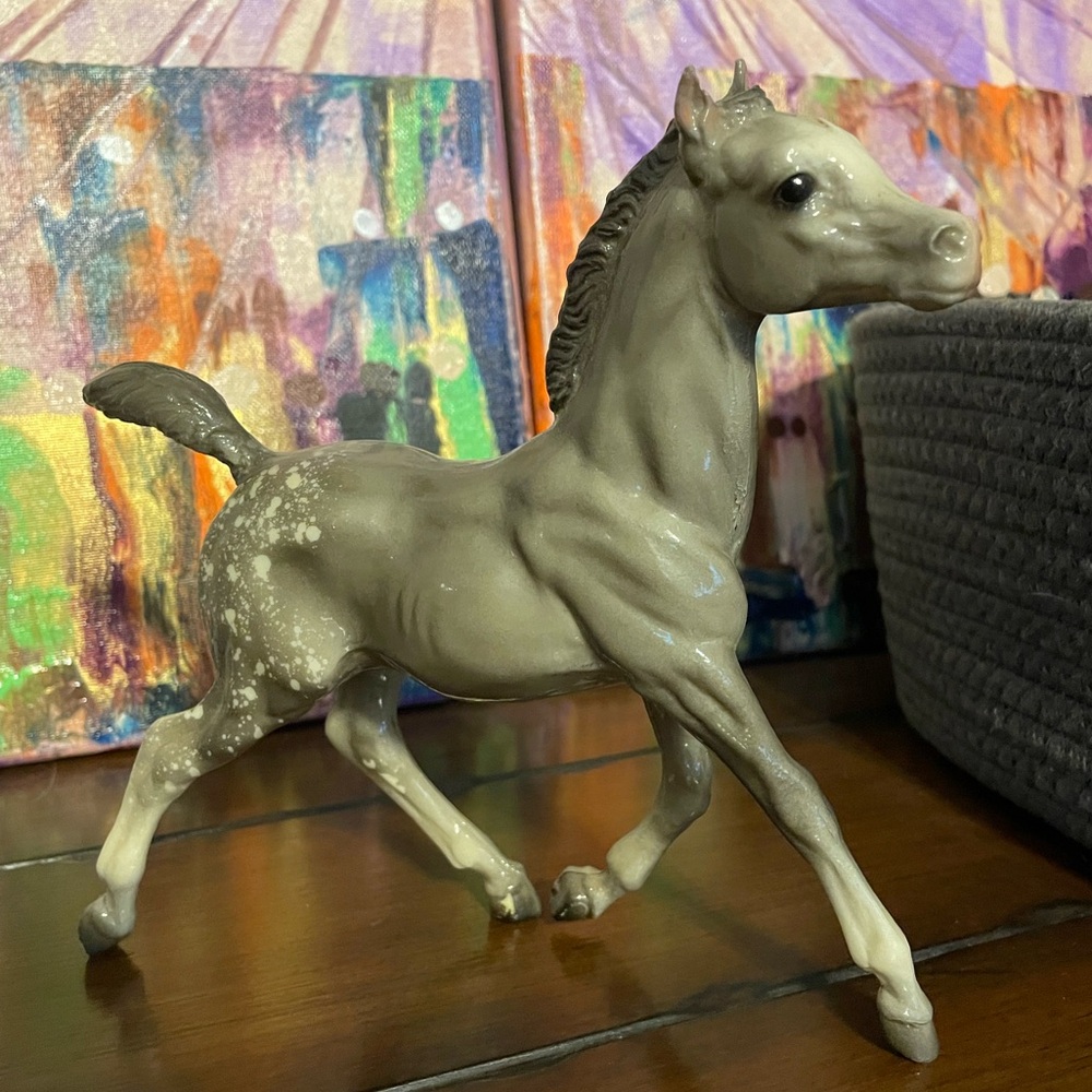 Vintage Glossy Prancing Spotted Grey Filly Breyer Horse Collectible Model